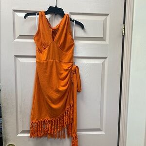 Orange Fringe Wrap Dress